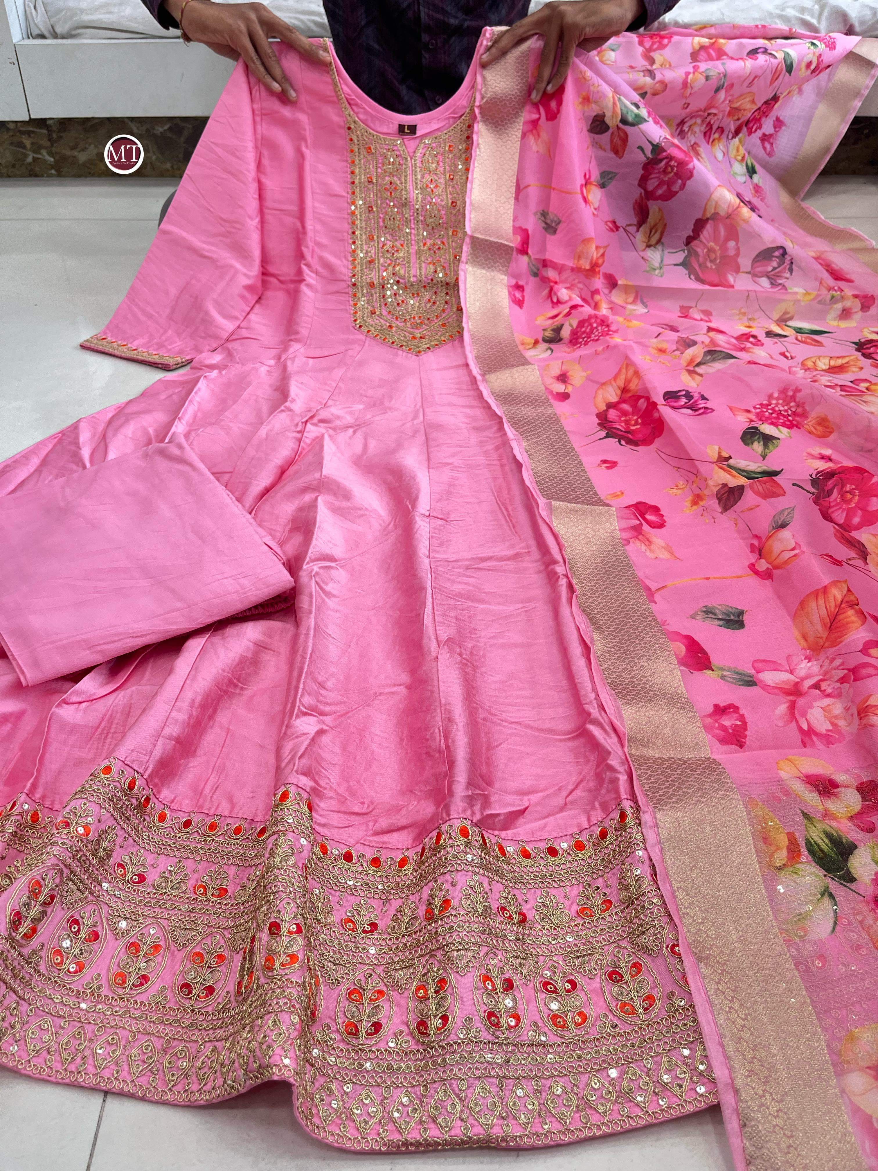Zarira Banana Silk Anarkali Kurti Pant Dupatta Set