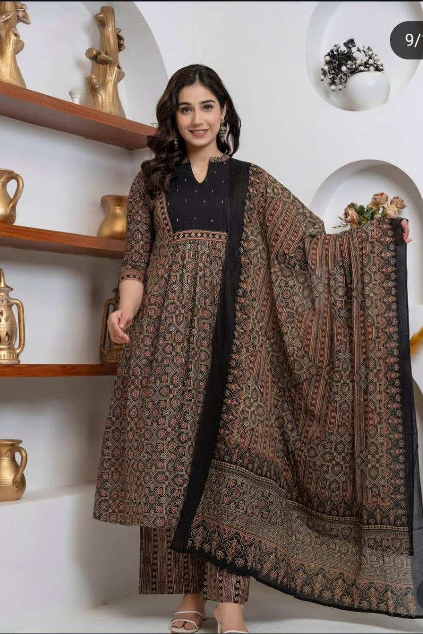 New Trending Black Azrak Fusion Cotton Suit Set