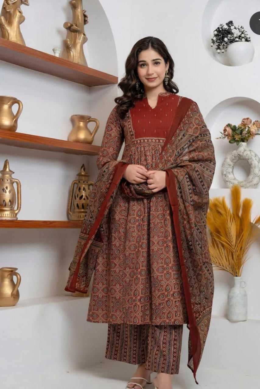 New Trending Red Azrak Fusion Cotton Suit Set