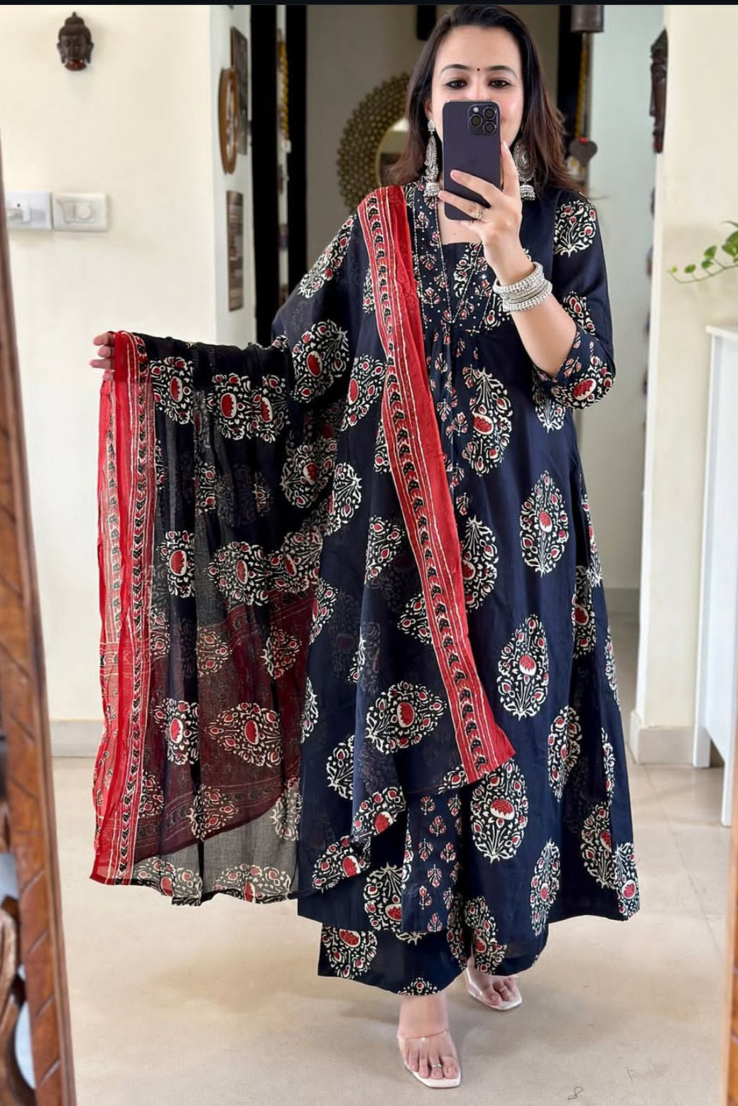 Neelkamal Blue Anarkali Cotton Suit Set