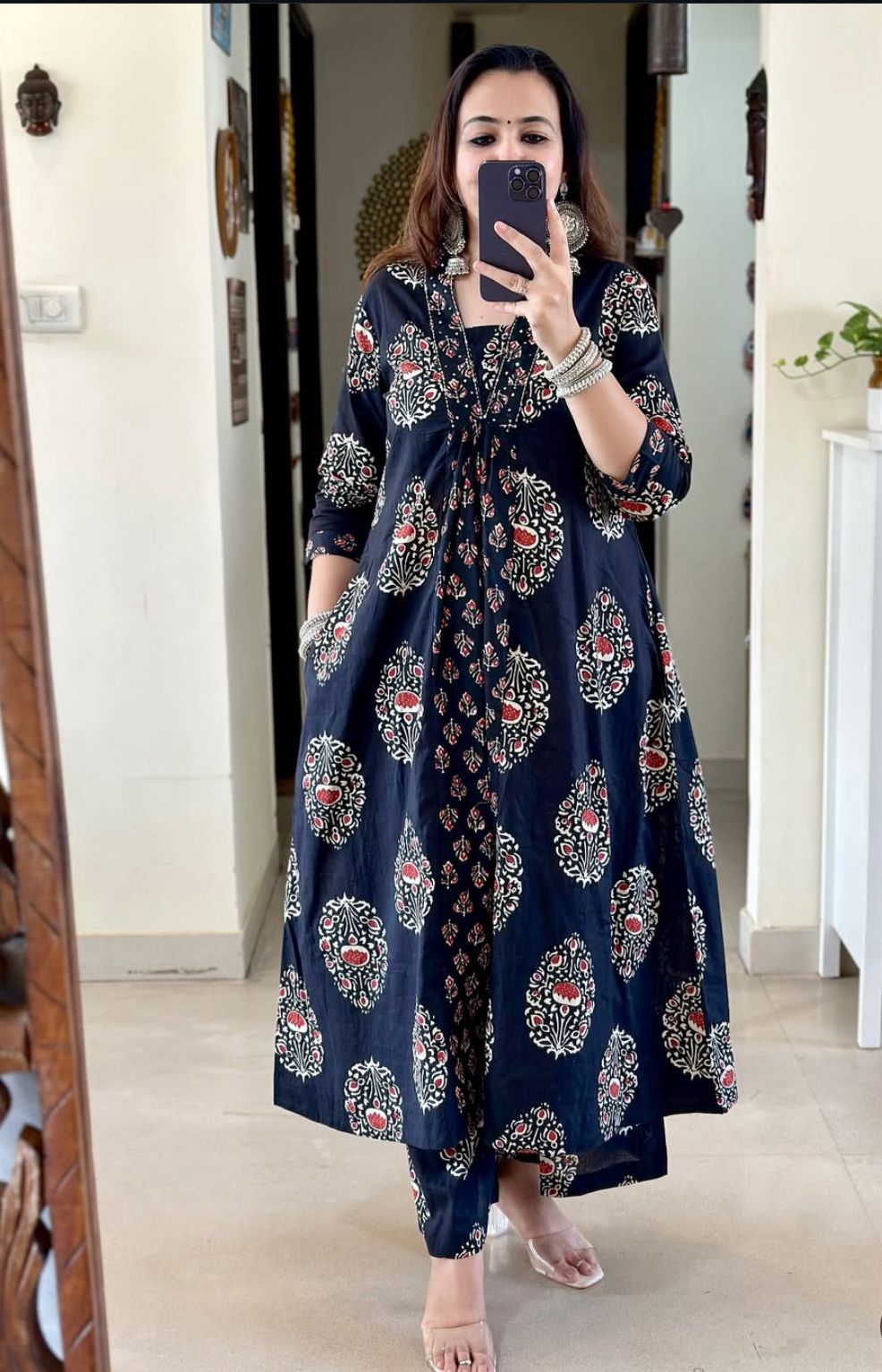 Neelkamal Blue Anarkali Cotton Suit Set