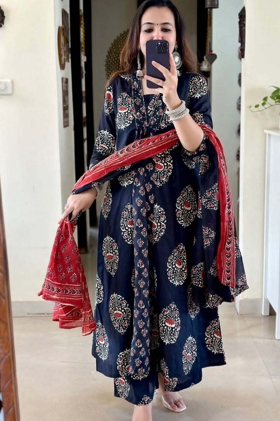 Neelkamal Blue Anarkali Cotton Suit Set
