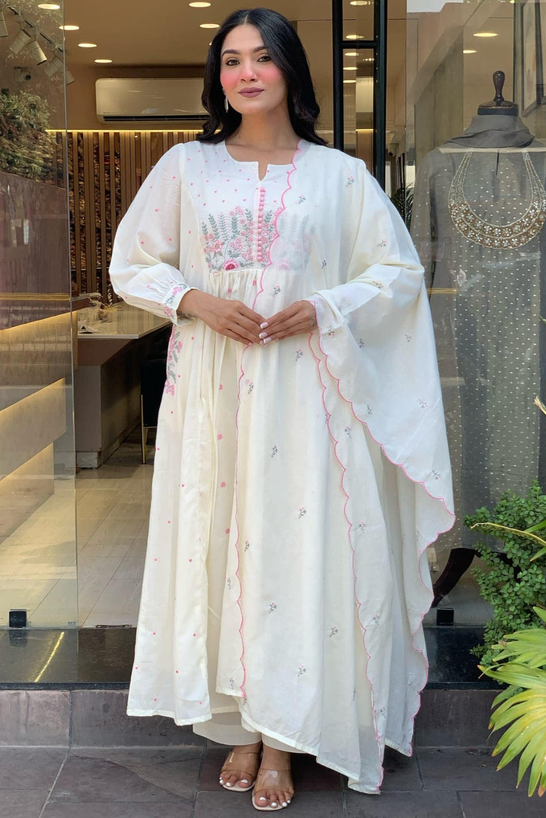 White Embroidered Cotton Suit Set