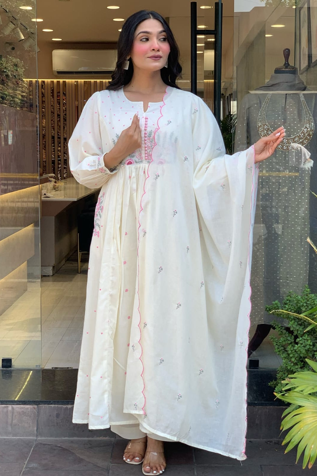 White Embroidered Cotton Suit Set