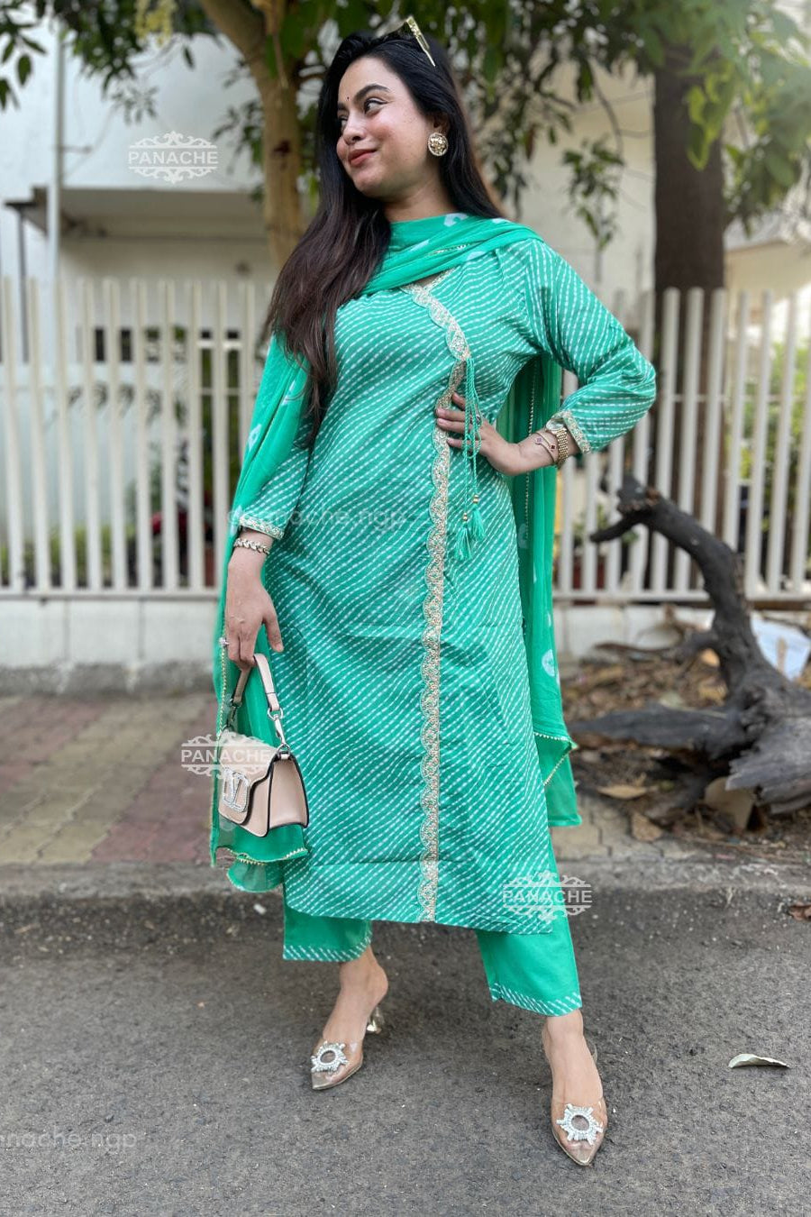 Gulnehar Aqua Lahariya Embroidered Cotton Suit Set