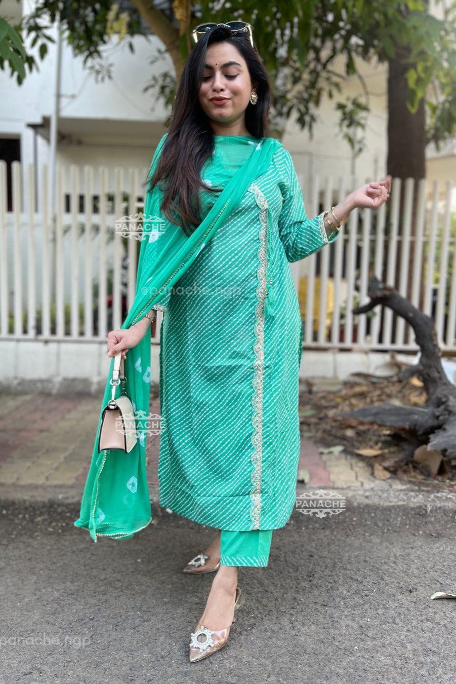 Gulnehar Aqua Lahariya Embroidered Cotton Suit Set