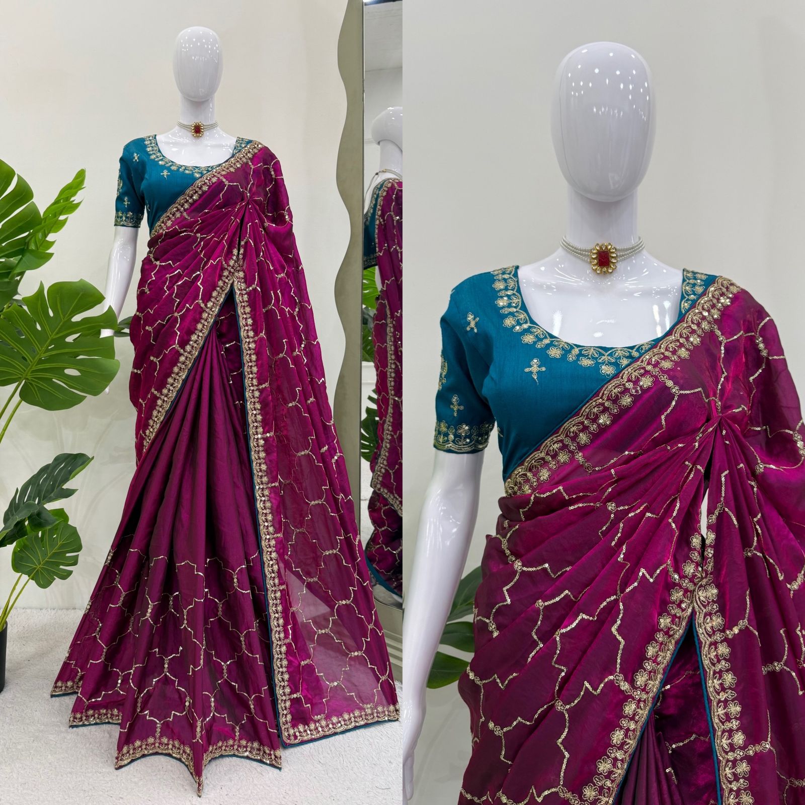 Ruhaniya Purple Designer Jimmy Chu Sequin Saree