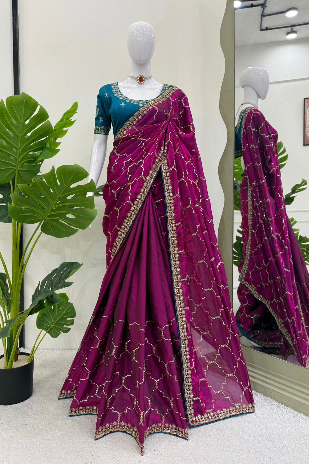 Ruhaniya Purple Designer Jimmy Chu Sequin Saree