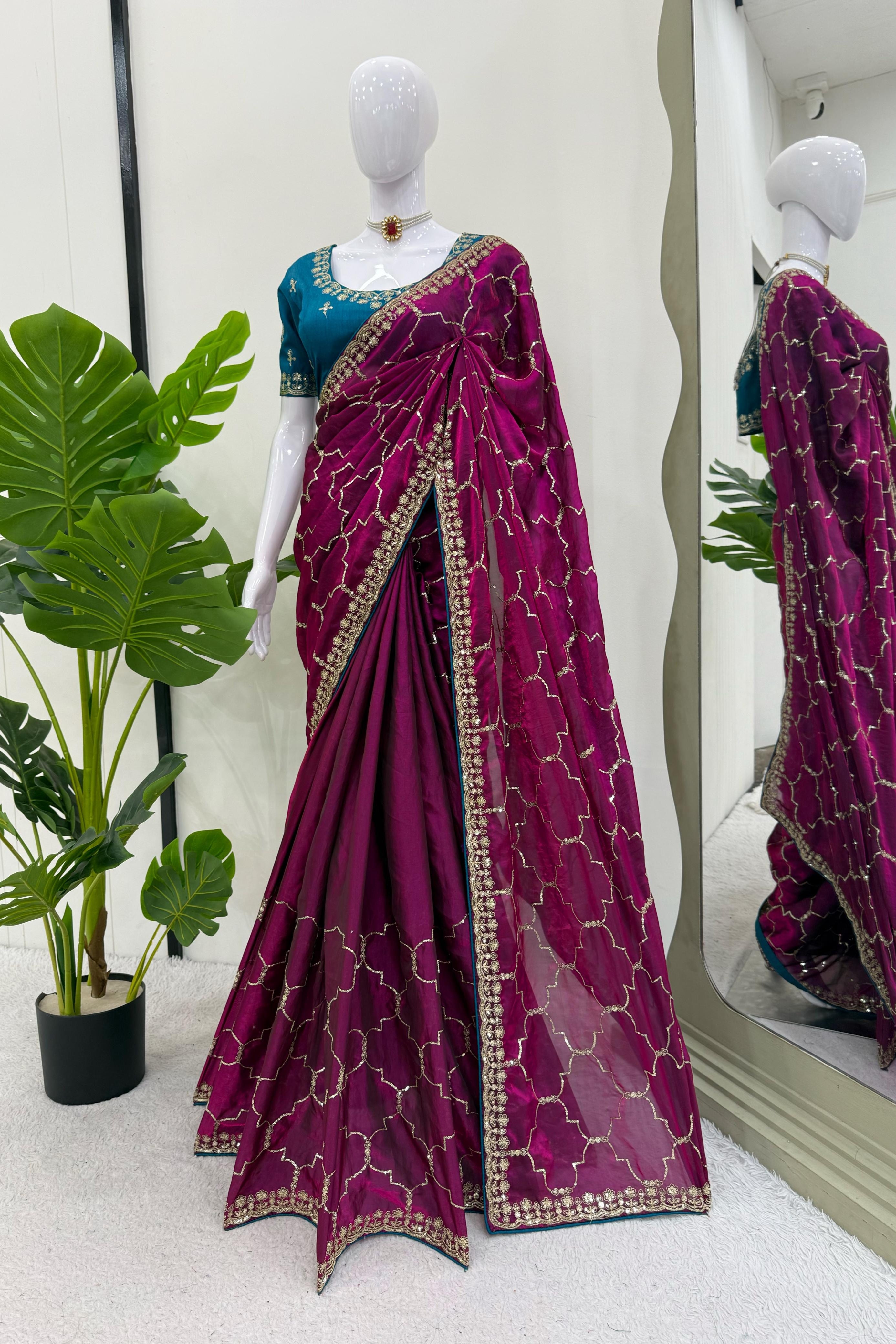 Ruhaniya Purple Designer Jimmy Chu Sequin Saree