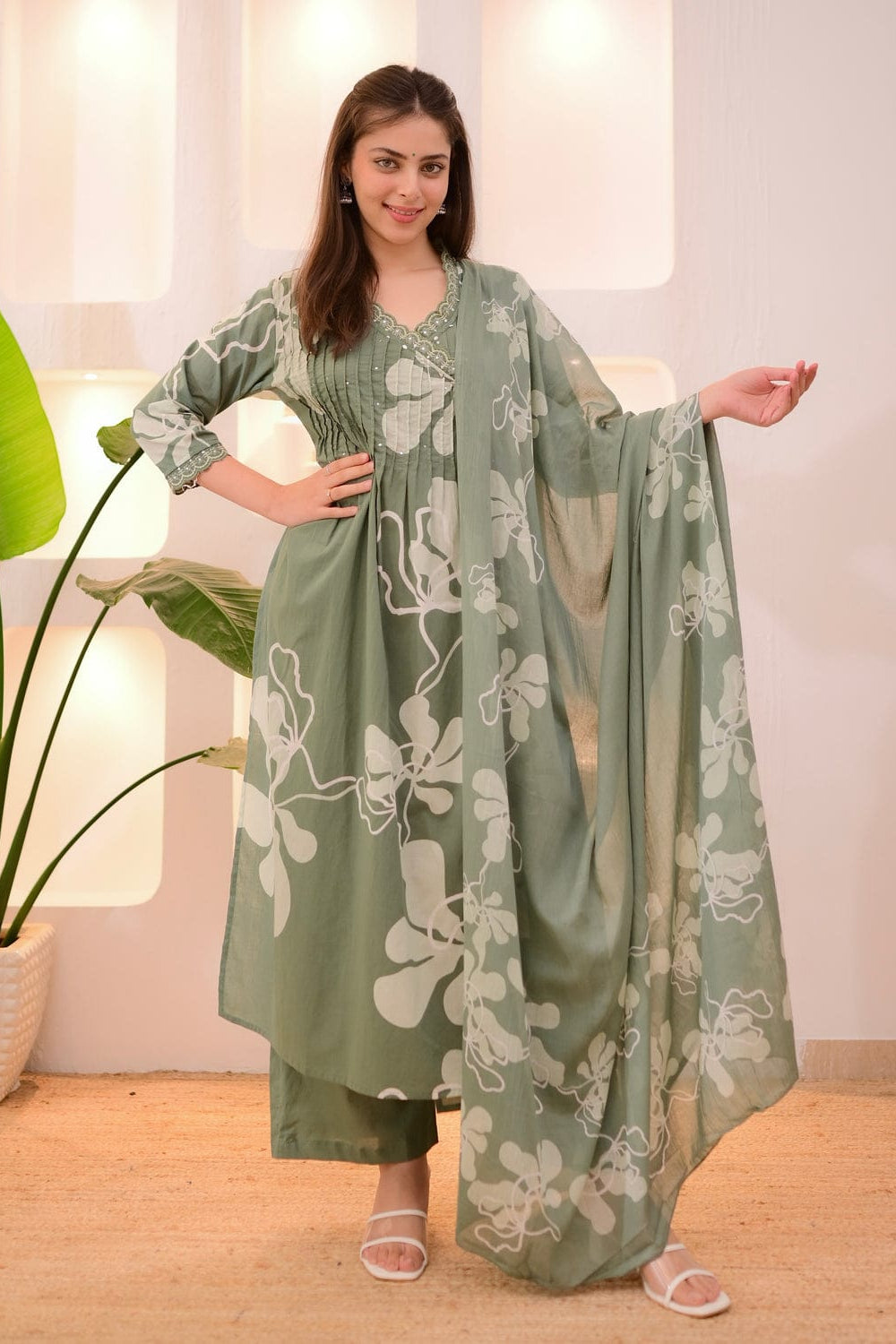Aafreen Light green Azrak Cotton Suit Set