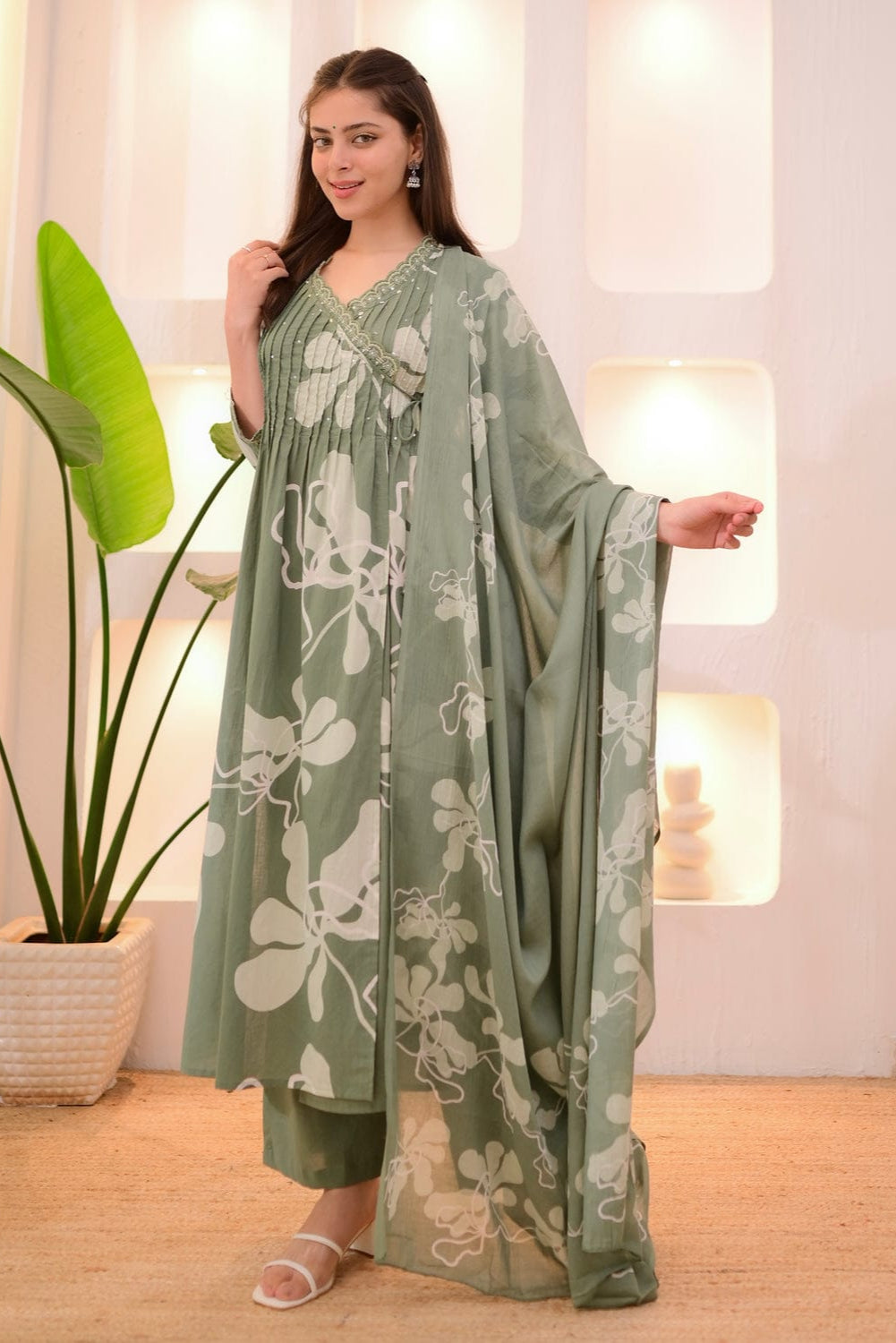 Aafreen Light green Azrak Cotton Suit Set