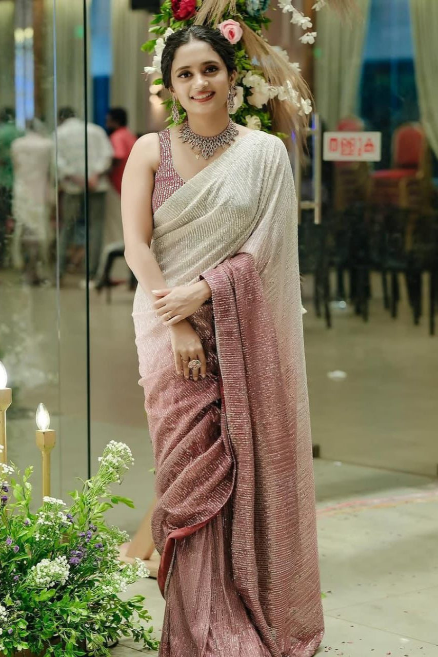 Noorani Light Purple Sequin Embroidered Georgette Saree
