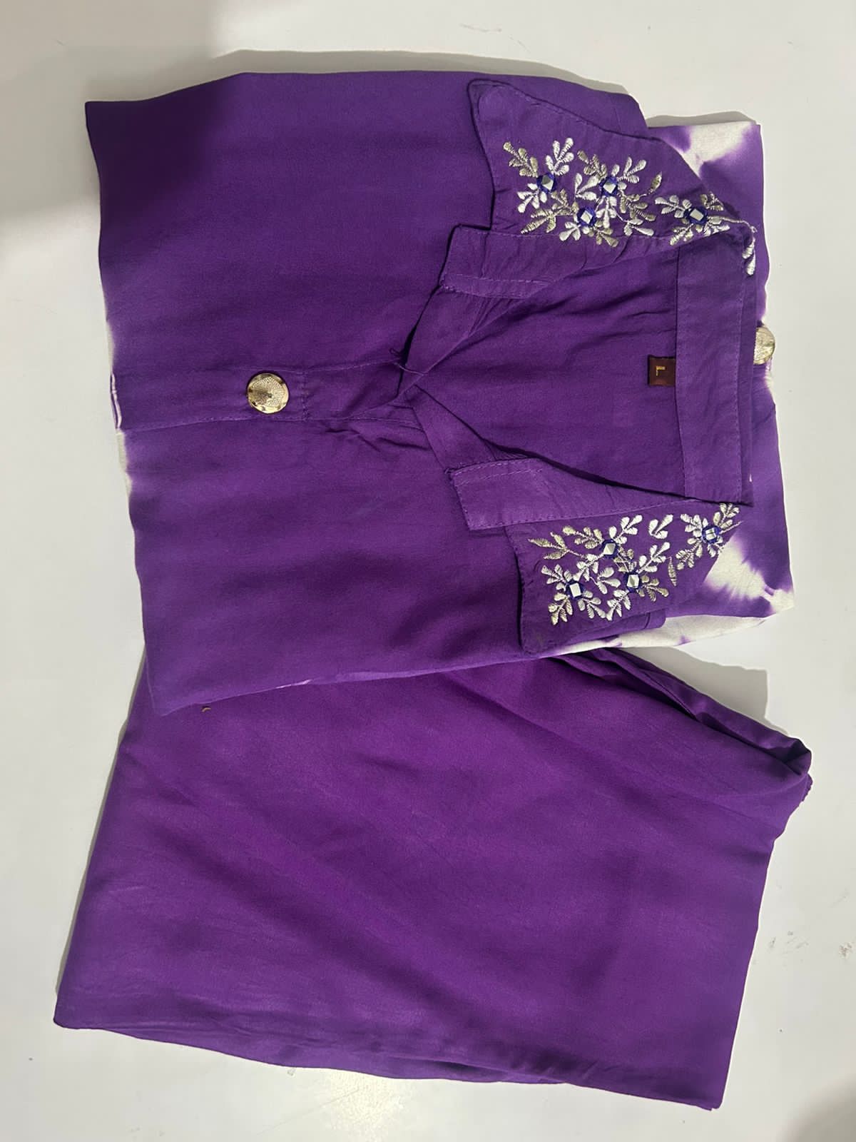 Purple Tie-Dye Embroidered Rayon Suit Set