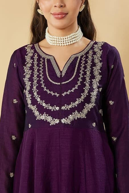 Traditional Dark Purple Vichitra Silk Embroidered Suit Set