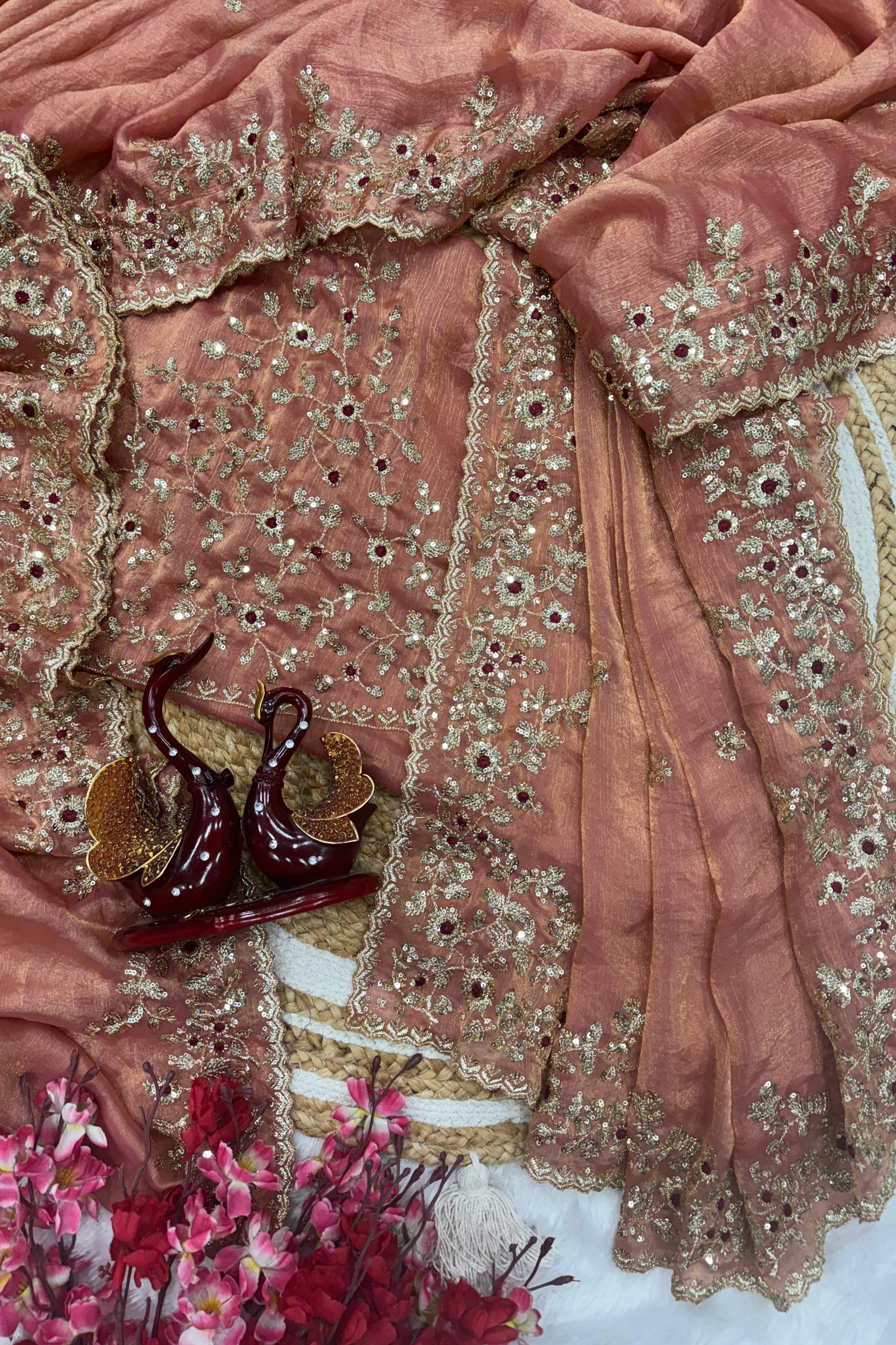 Beautiful light pink Sequin Embroidered Chiffon Saree
