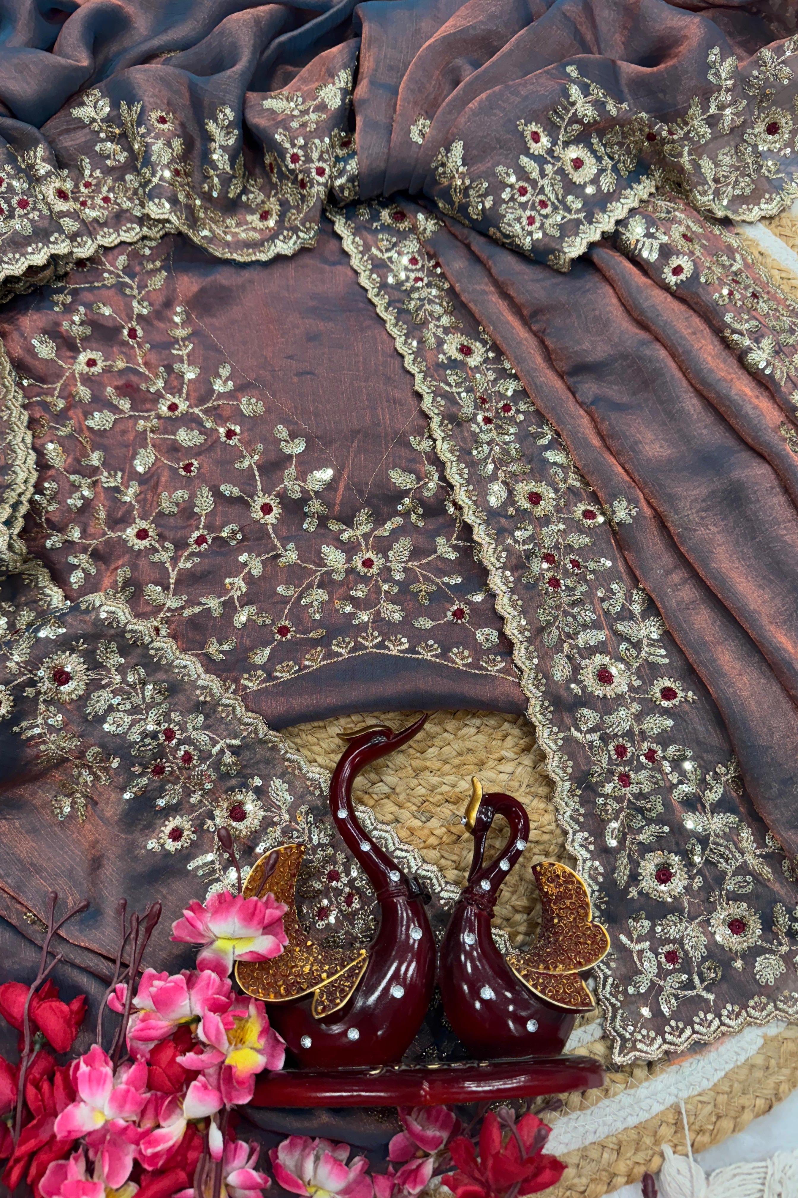 Beautiful Purple Sequin Embroidered Chiffon Saree