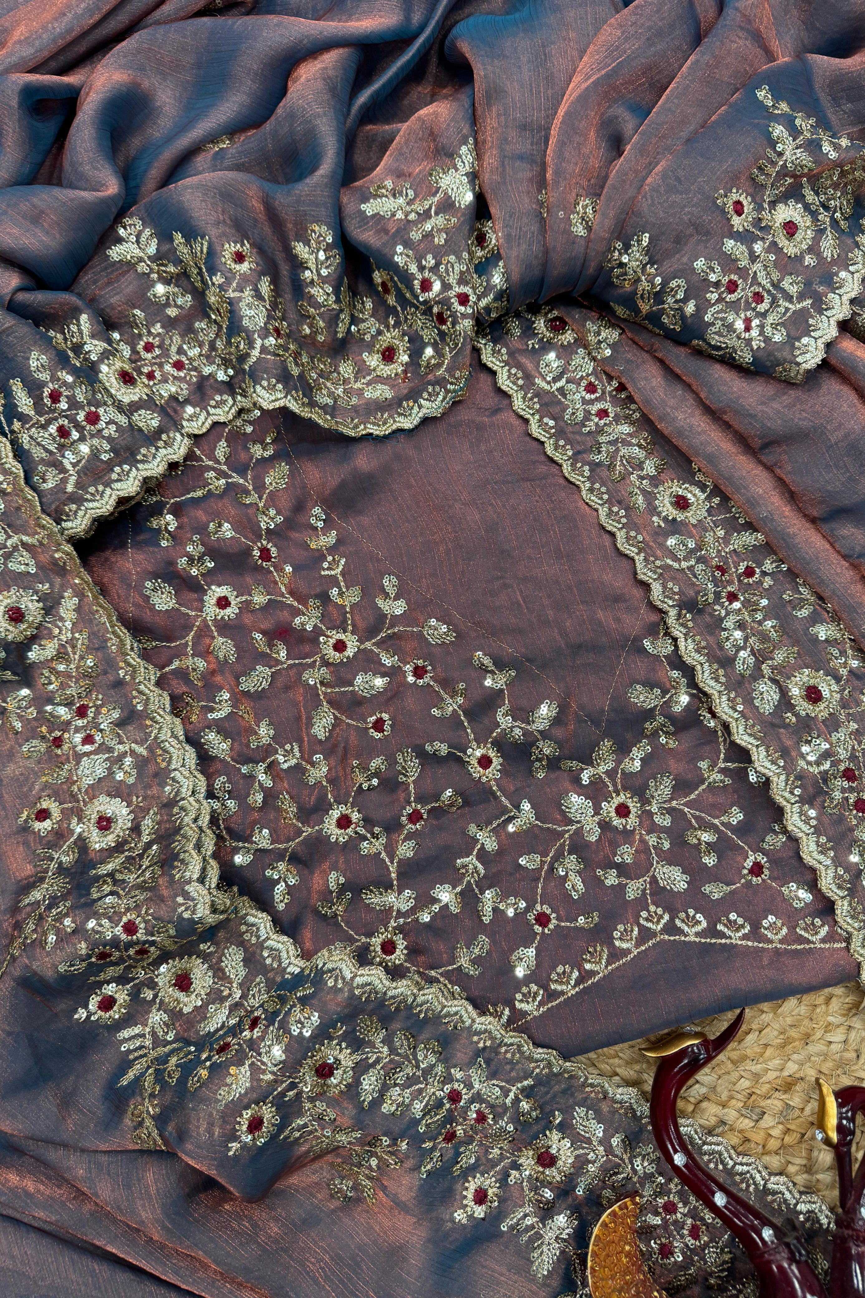 Beautiful Purple Sequin Embroidered Chiffon Saree