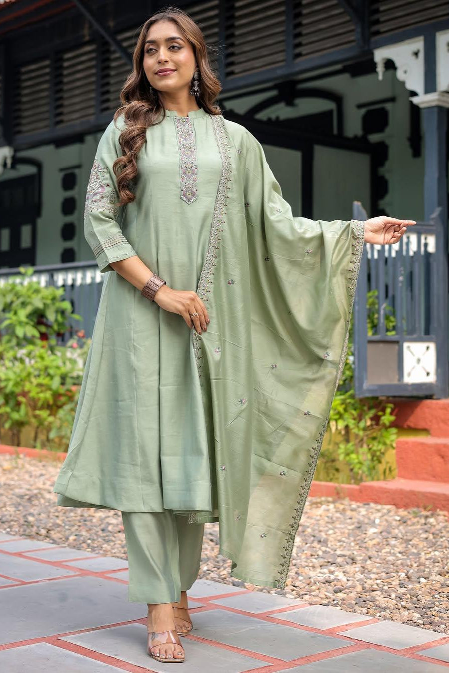 New Trending Muslin Silk Embroidered Anarkali Set
