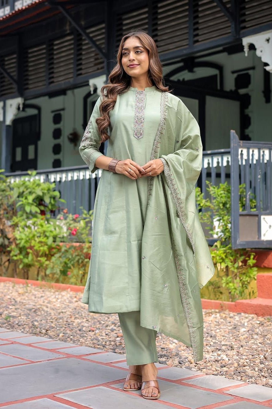 New Trending Muslin Silk Embroidered Anarkali Set