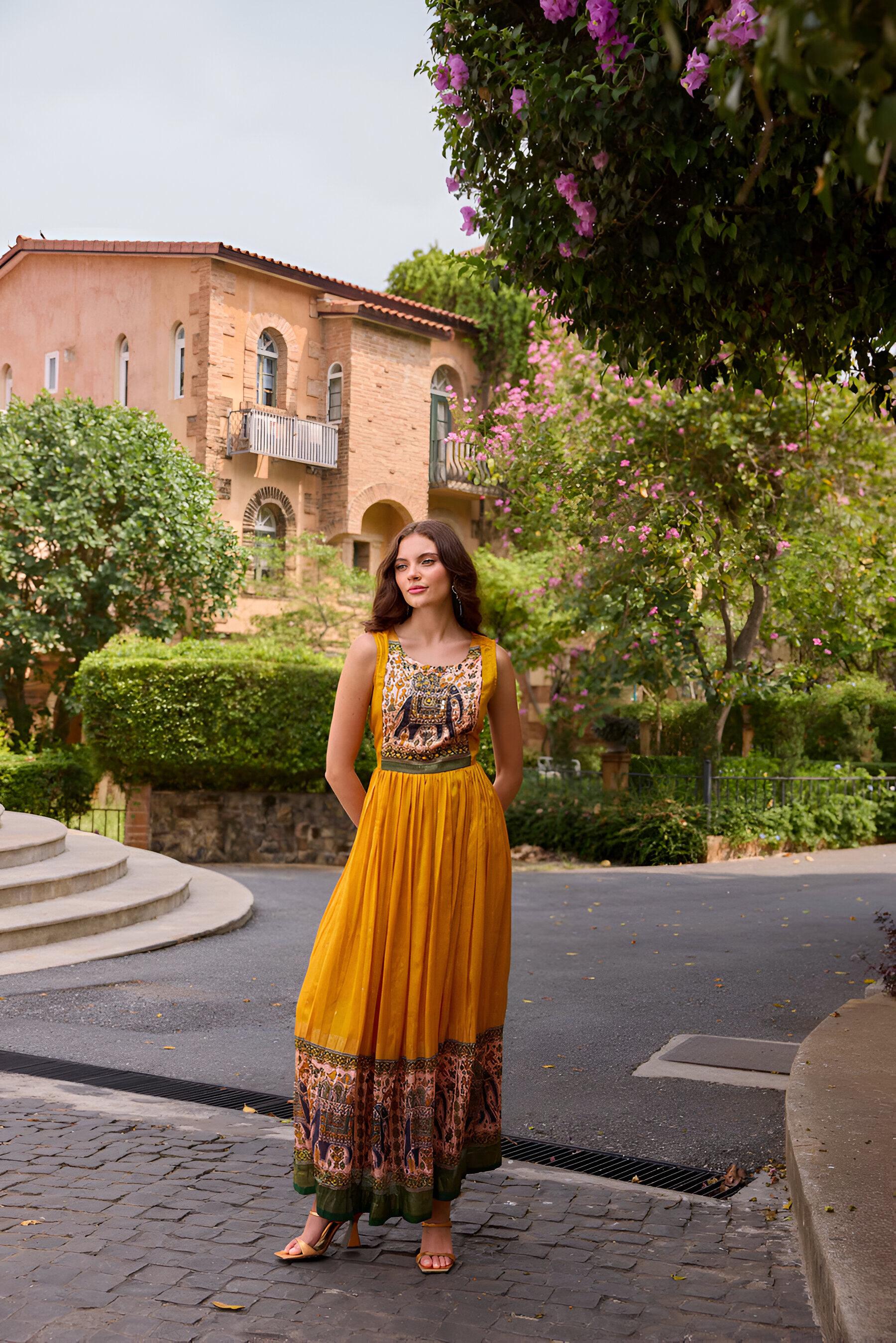Navya Mustard Muslin Silk Anarkali Gown