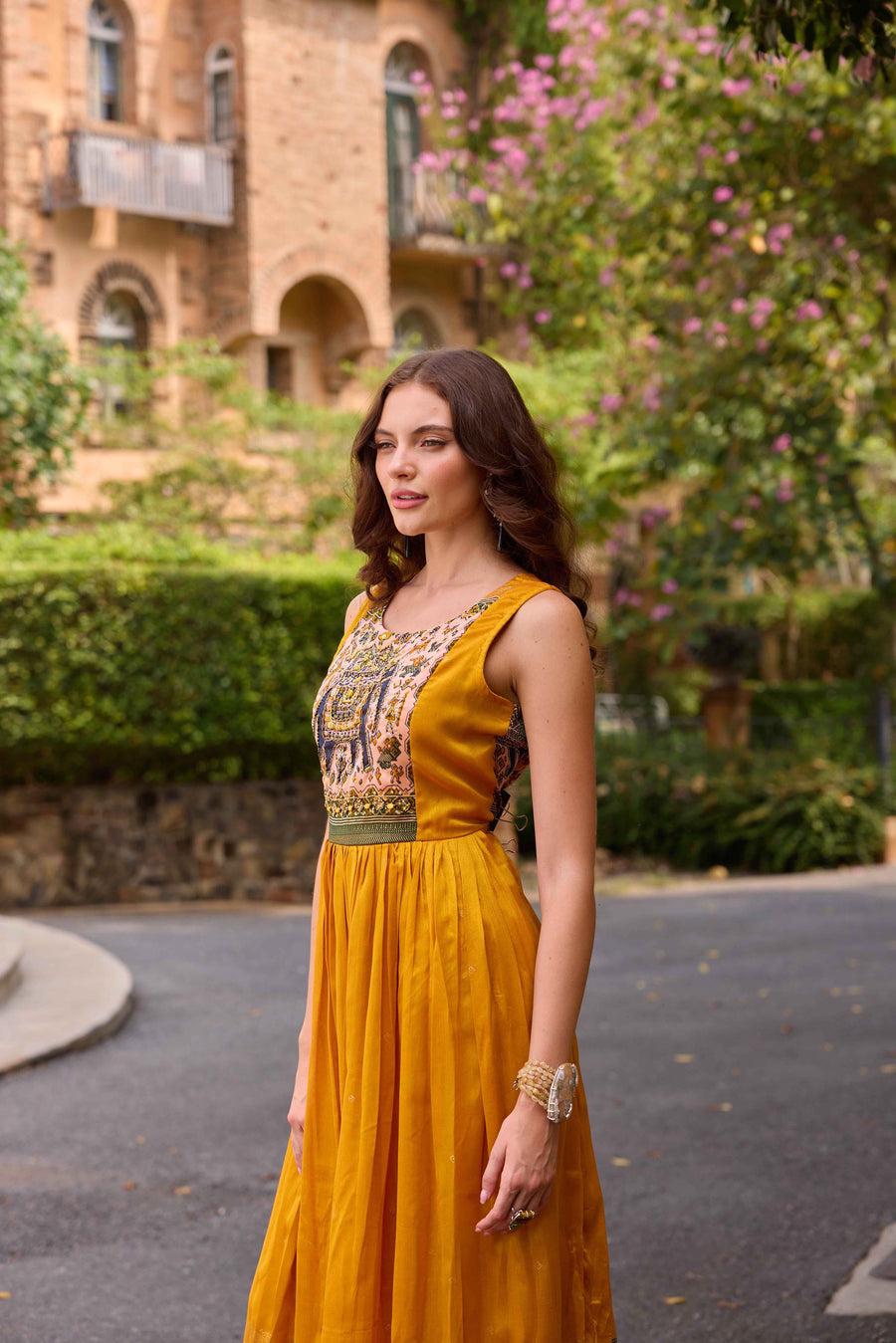 Navya Mustard Muslin Silk Anarkali Gown
