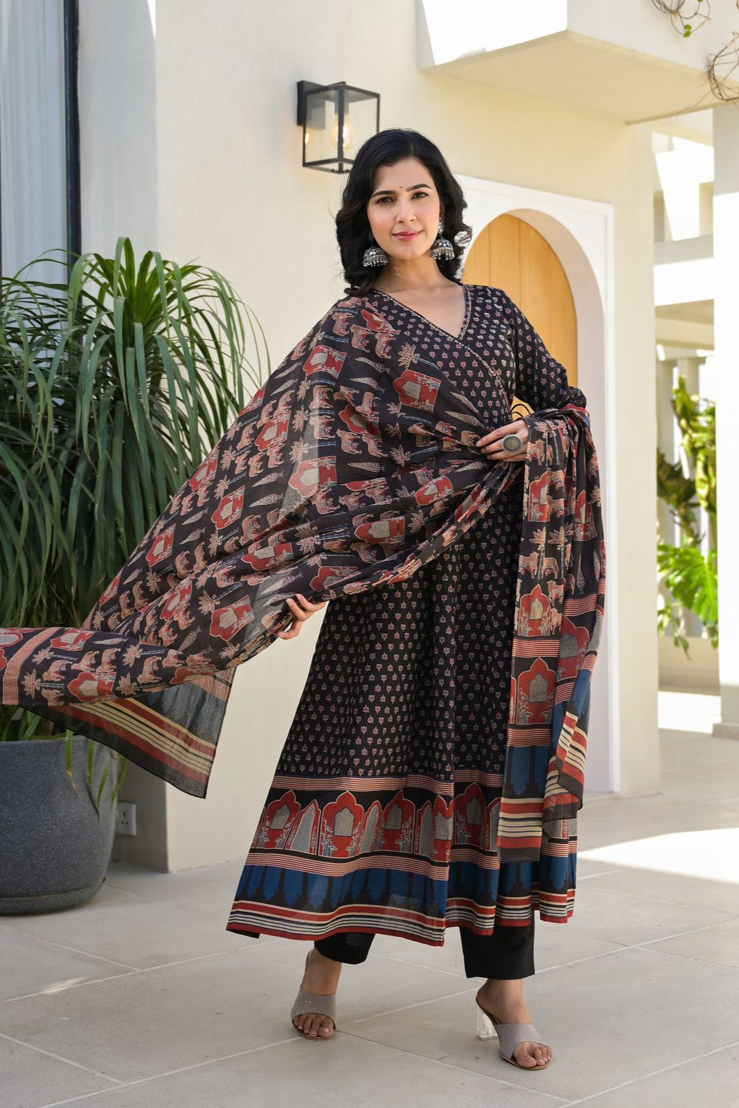 Noorani Black Heavy Flared Anarkali Suit Set