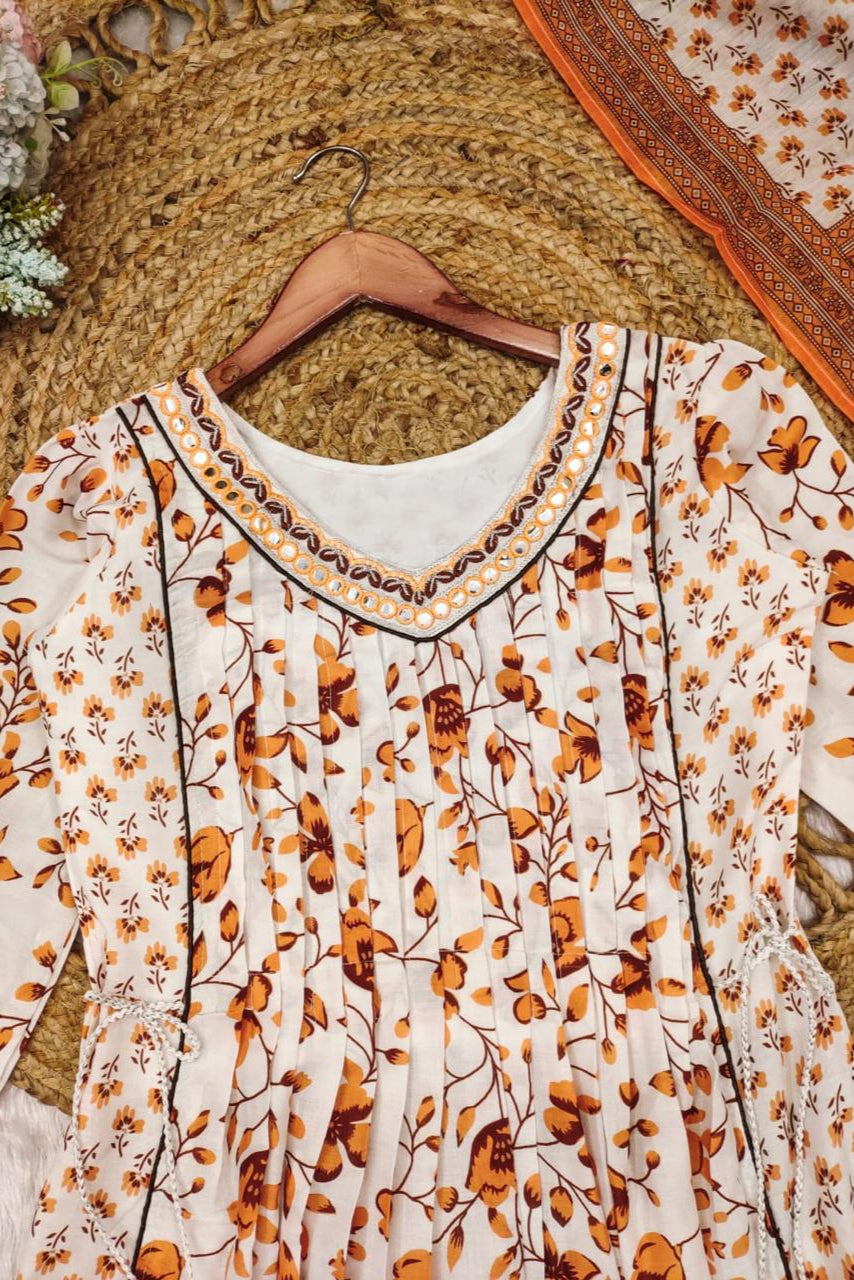 Beautiful Orange Floral Anarkali Palazzo Set