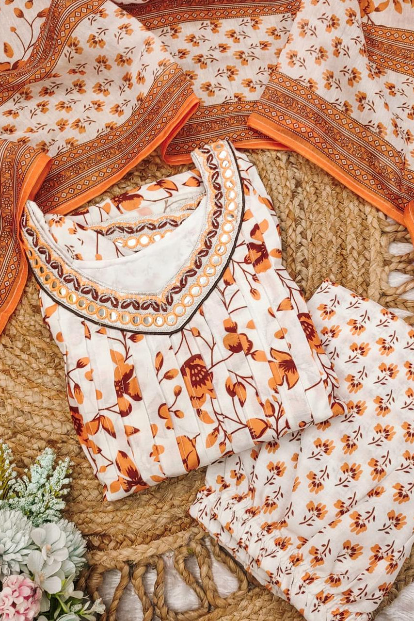 Beautiful Orange Floral Anarkali Palazzo Set