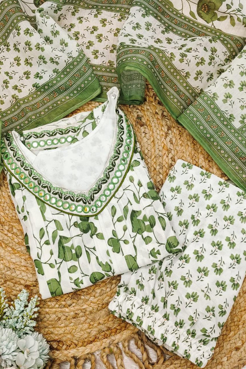 Beautiful Green Floral Anarkali Palazzo Set