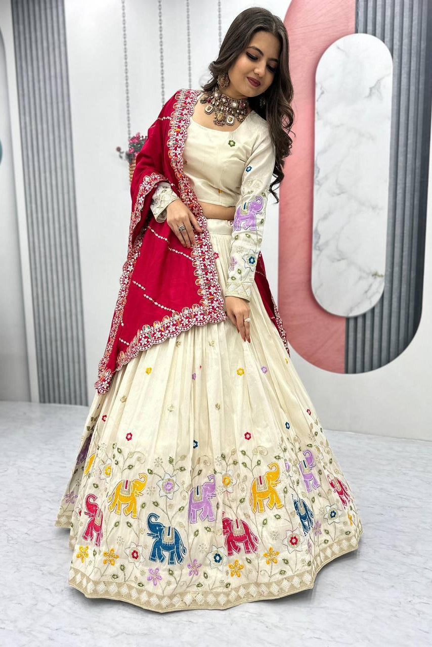 Sitara White Tissue Silk Embroidered Lehenga Set
