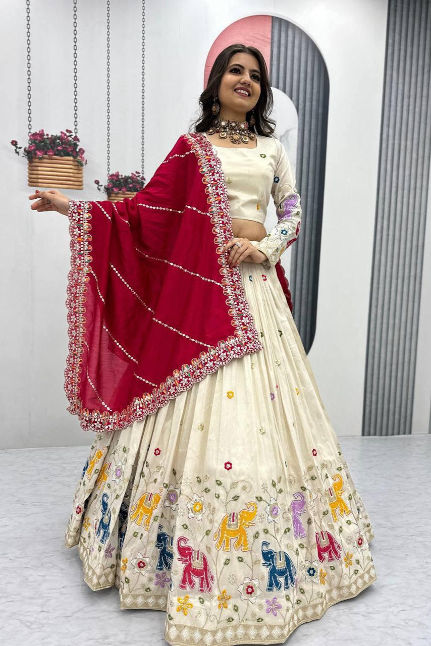 Sitara White Tissue Silk Embroidered Lehenga Set