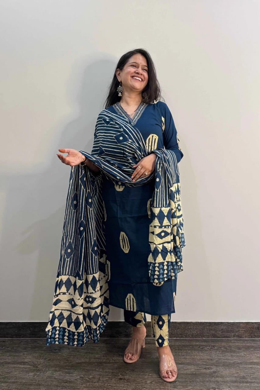 Beautiful Pure Fine Cotton Embroidered Suit Set