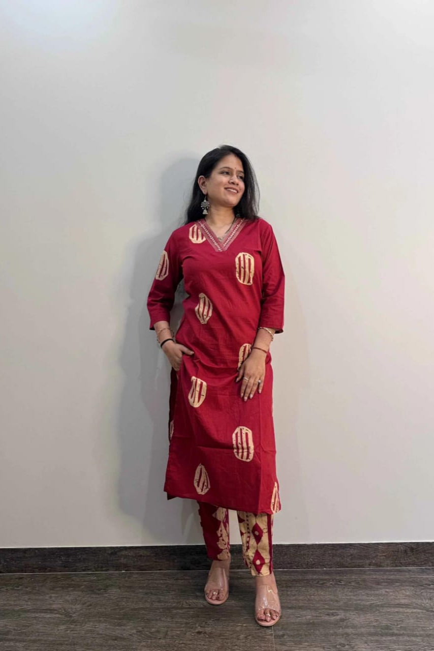 Beautiful Pure Fine Cotton Embroidered Suit Set