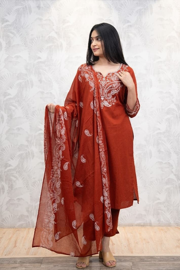 Pure Fine Cotton Embroidered Suit Set