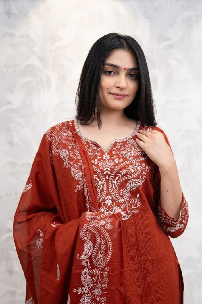 Pure Fine Cotton Embroidered Suit Set