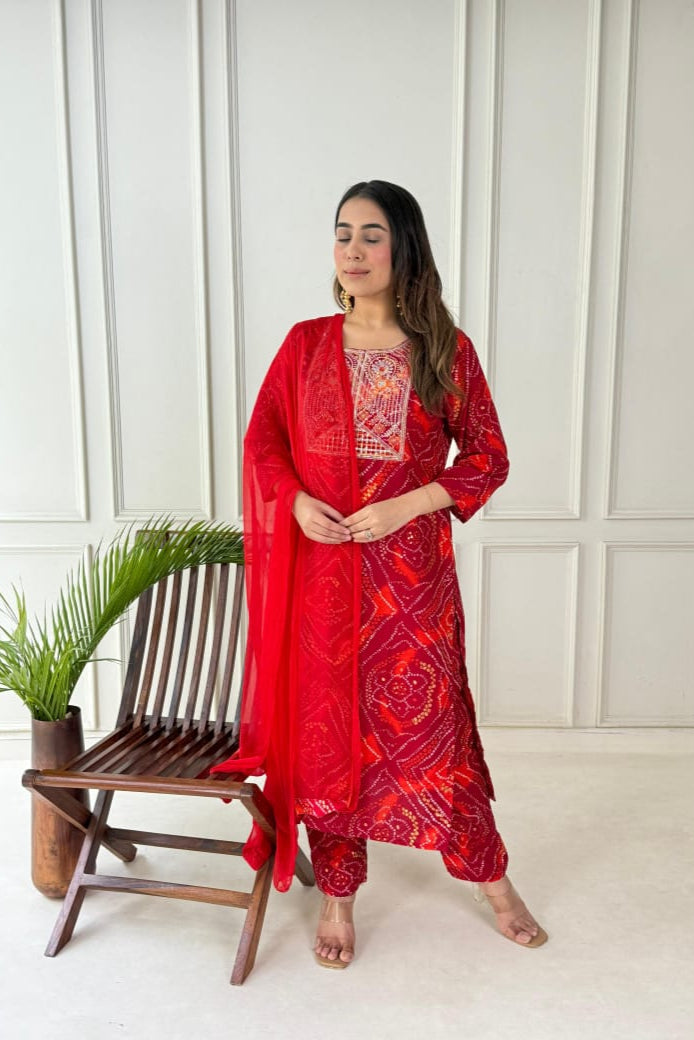 Premium Bandhej Handwork Suit Set