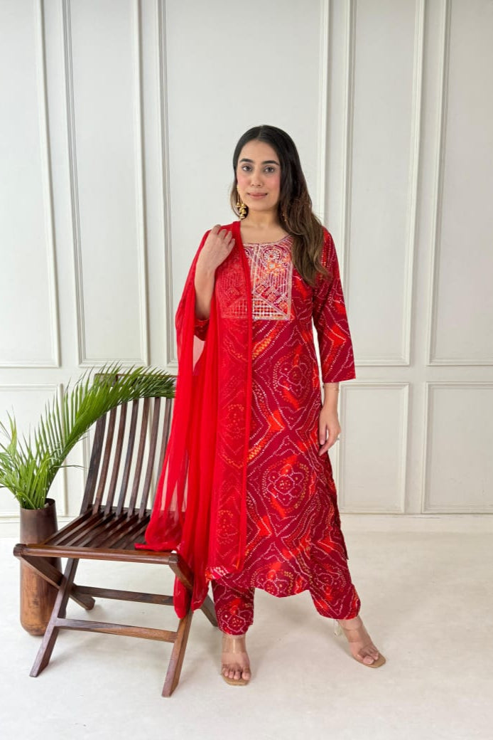 Premium Bandhej Handwork Suit Set