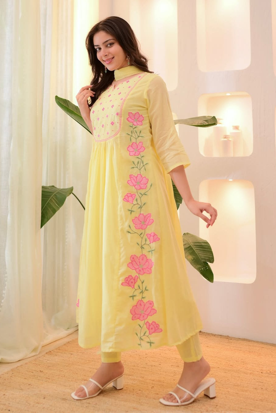 Light Yellow Embroidered Cotton Suit Set