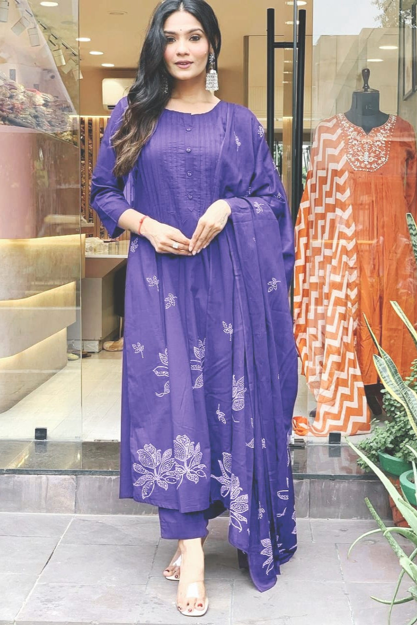 Elegance V-Neck Kurti Pant Dupatta Set