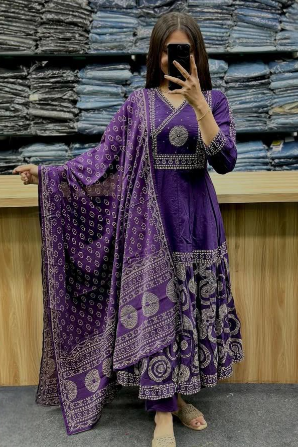 Noorani Purple Anarkali Kurta Set