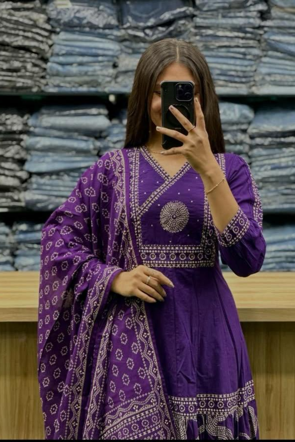 Noorani Purple Anarkali Kurta Set