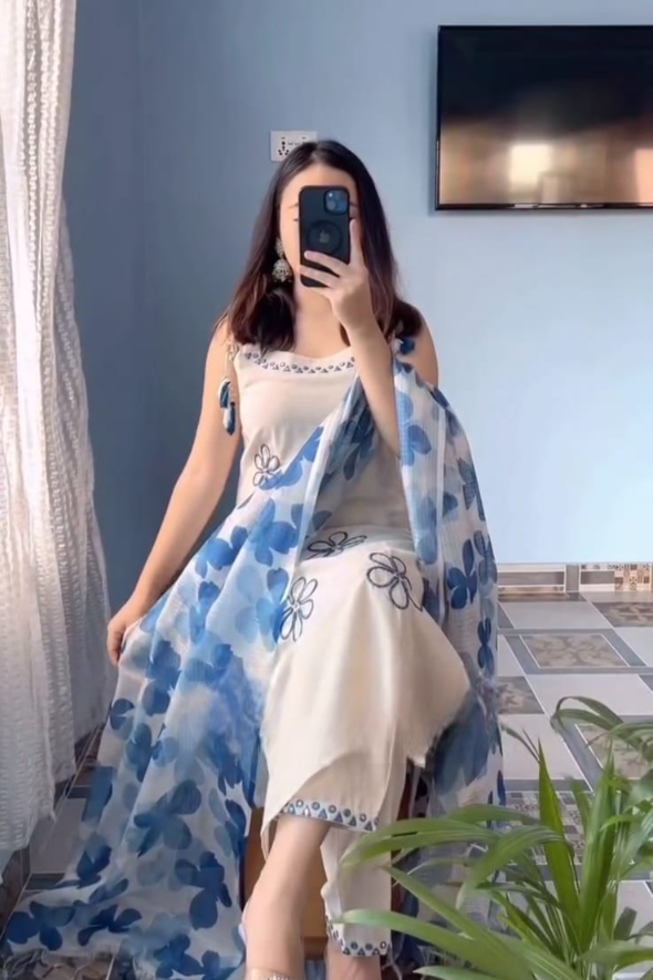 Nooraniya Cotton Flex Blue Embroidery Kurti Set