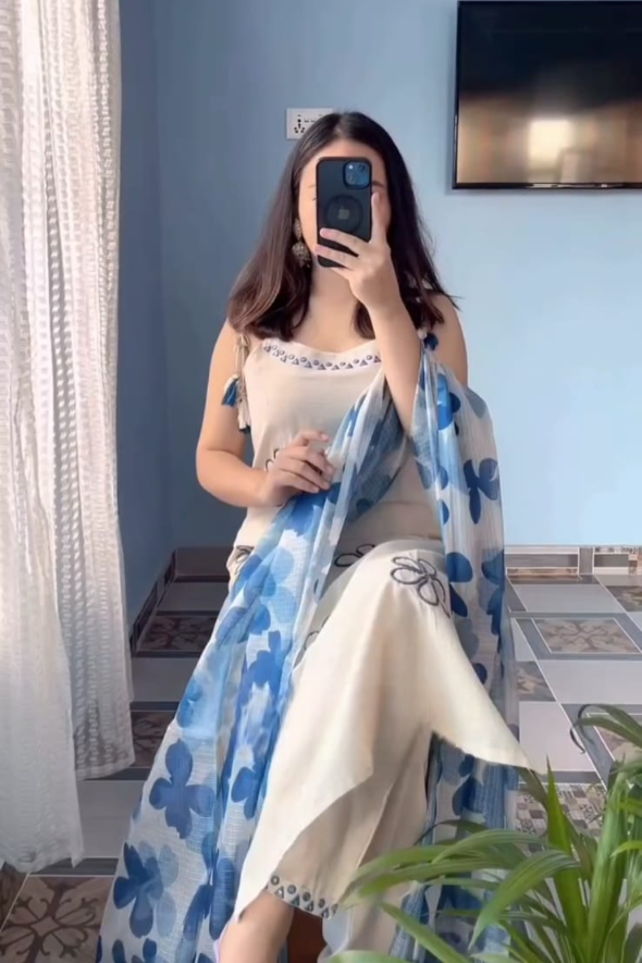 Nooraniya Cotton Flex Blue Embroidery Kurti Set