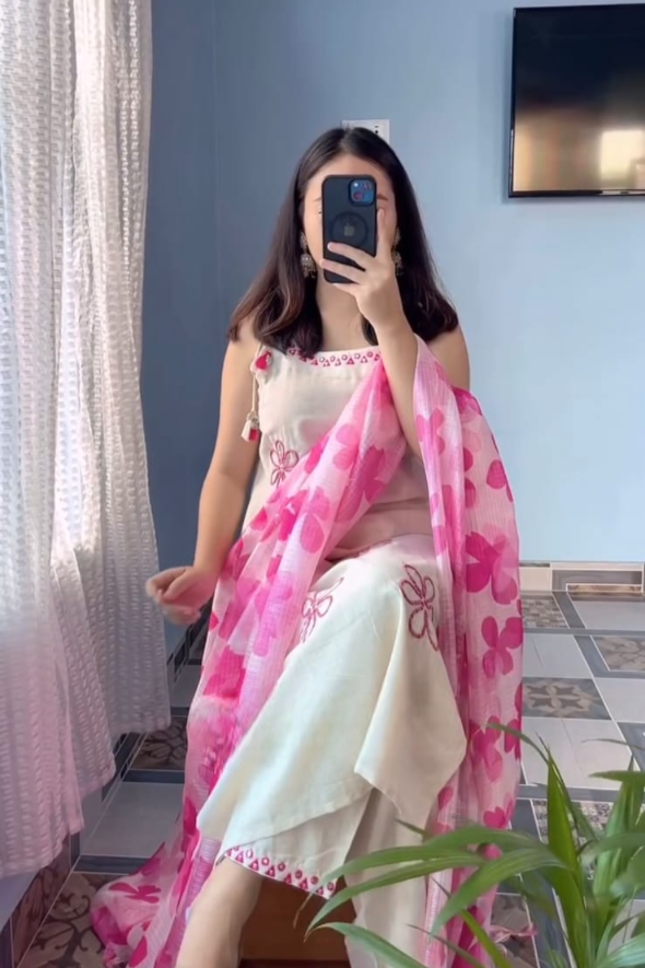 Nooraniya Cotton Flex Pink Embroidery Kurti Set