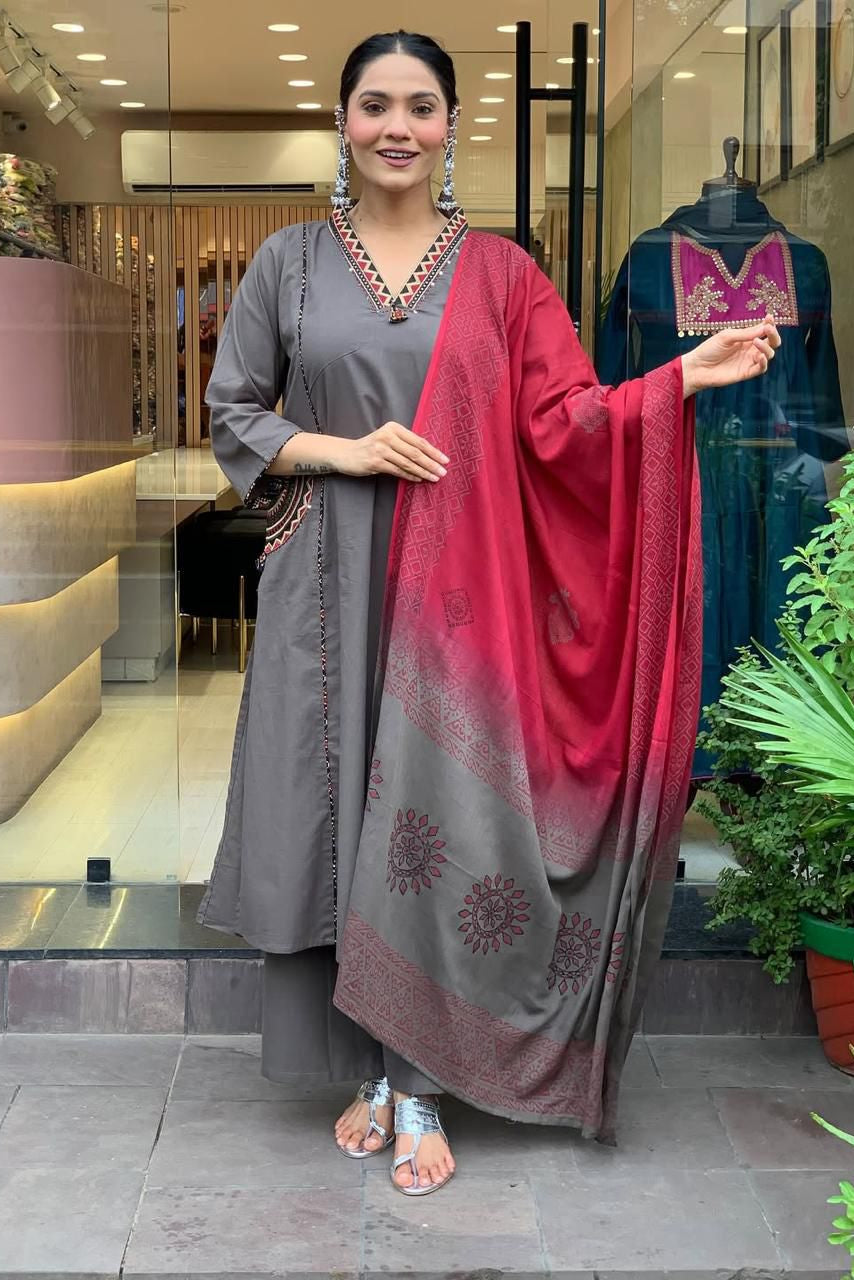 Nazaara Cotton Embroidered Suit Set
