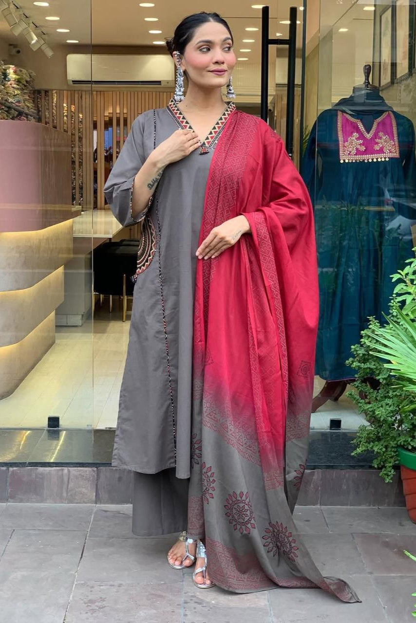 Nazaara Cotton Embroidered Suit Set