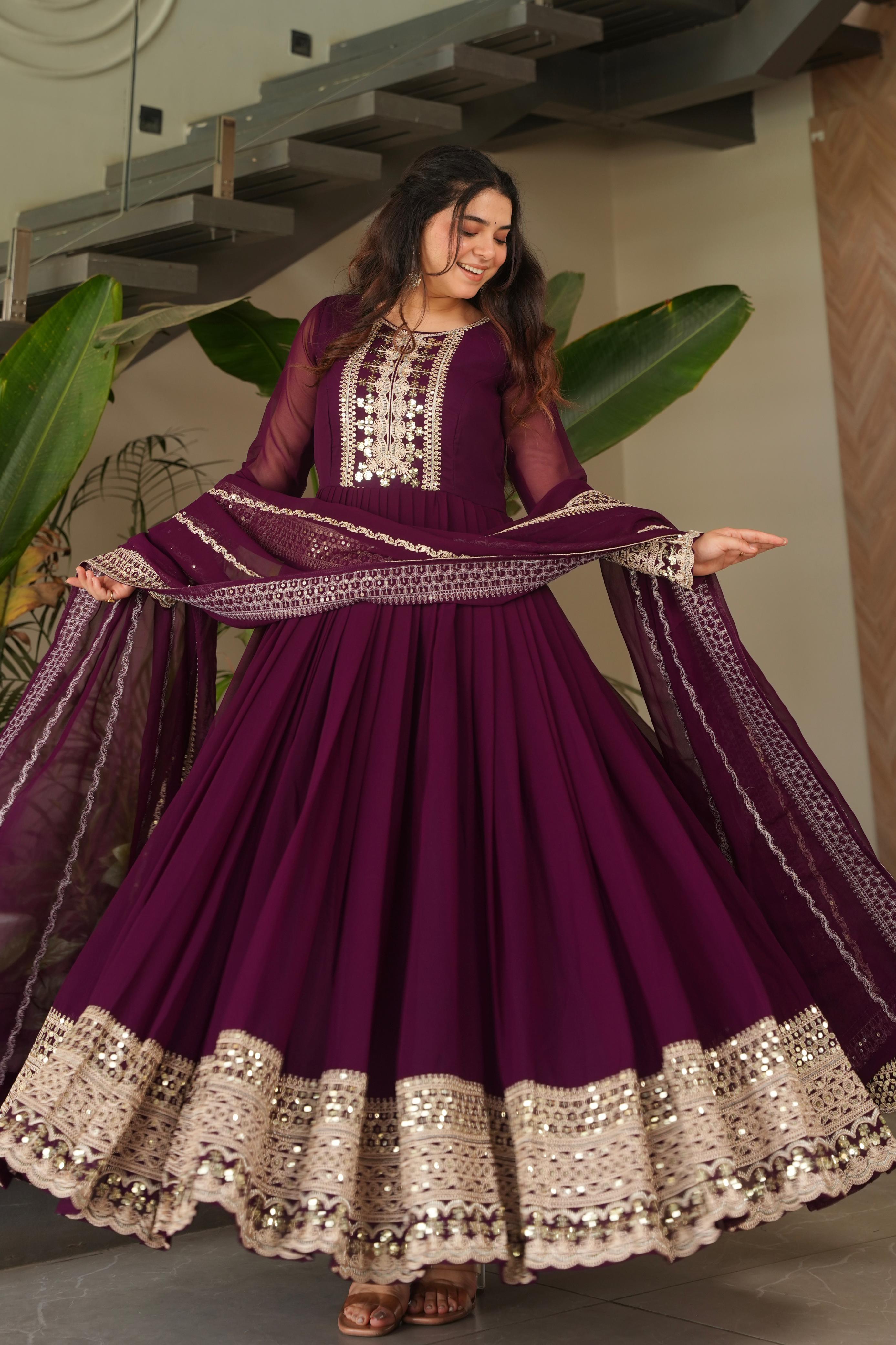Noorani Siqunce Embroidered Fox Georgette Gown Set