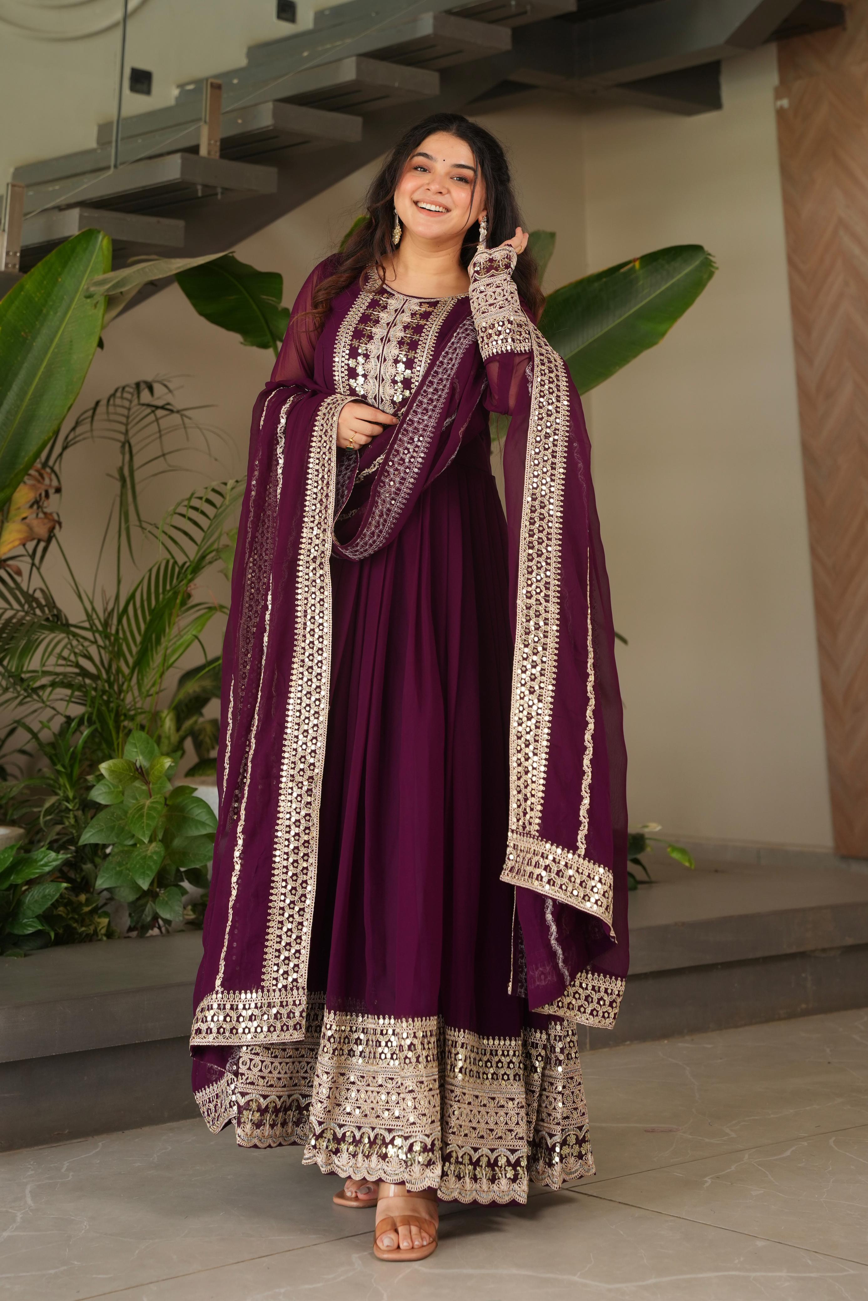 Noorani Siqunce Embroidered Fox Georgette Gown Set