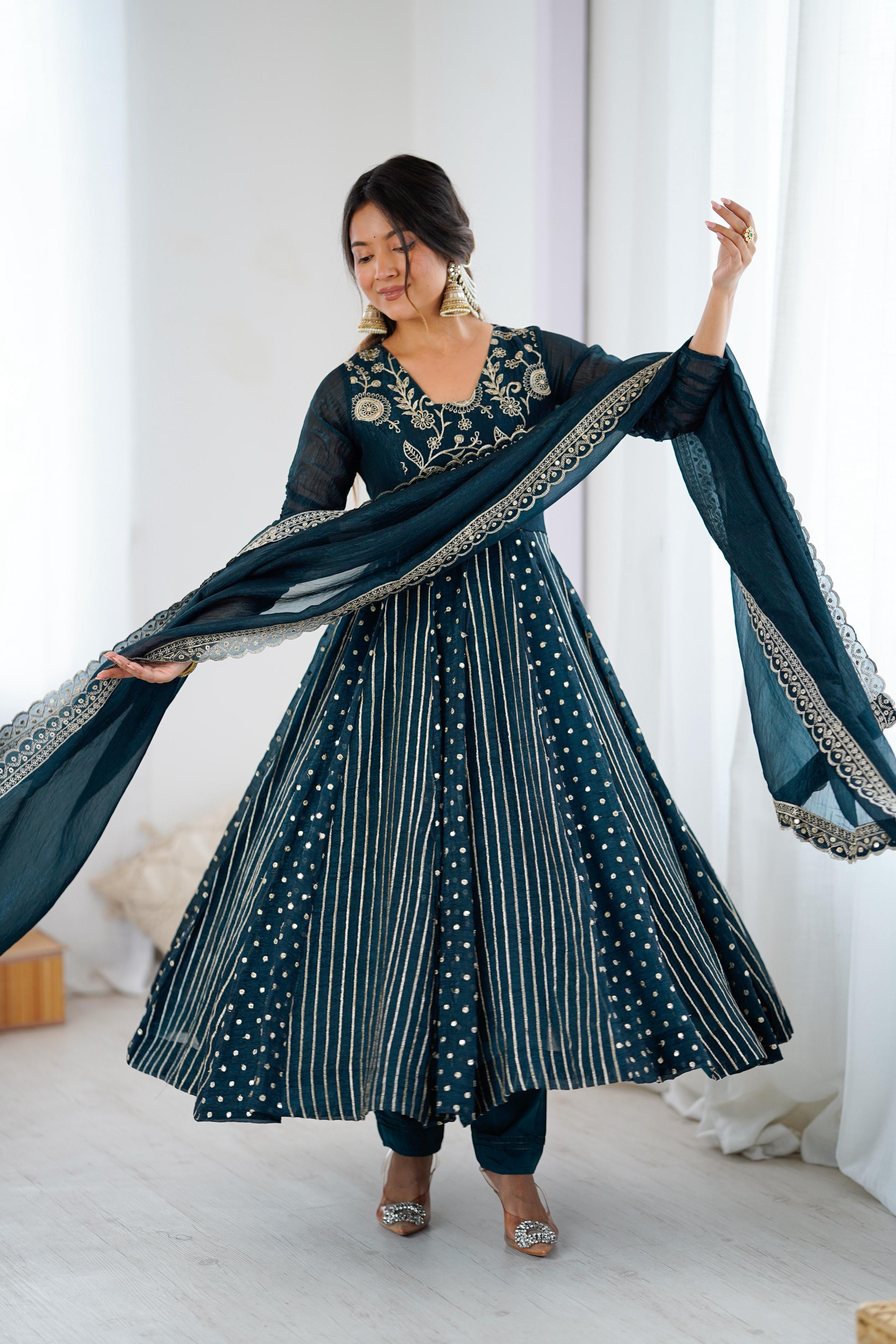 Noor-E-Morpanki Embroidery Anarkali Gown Set