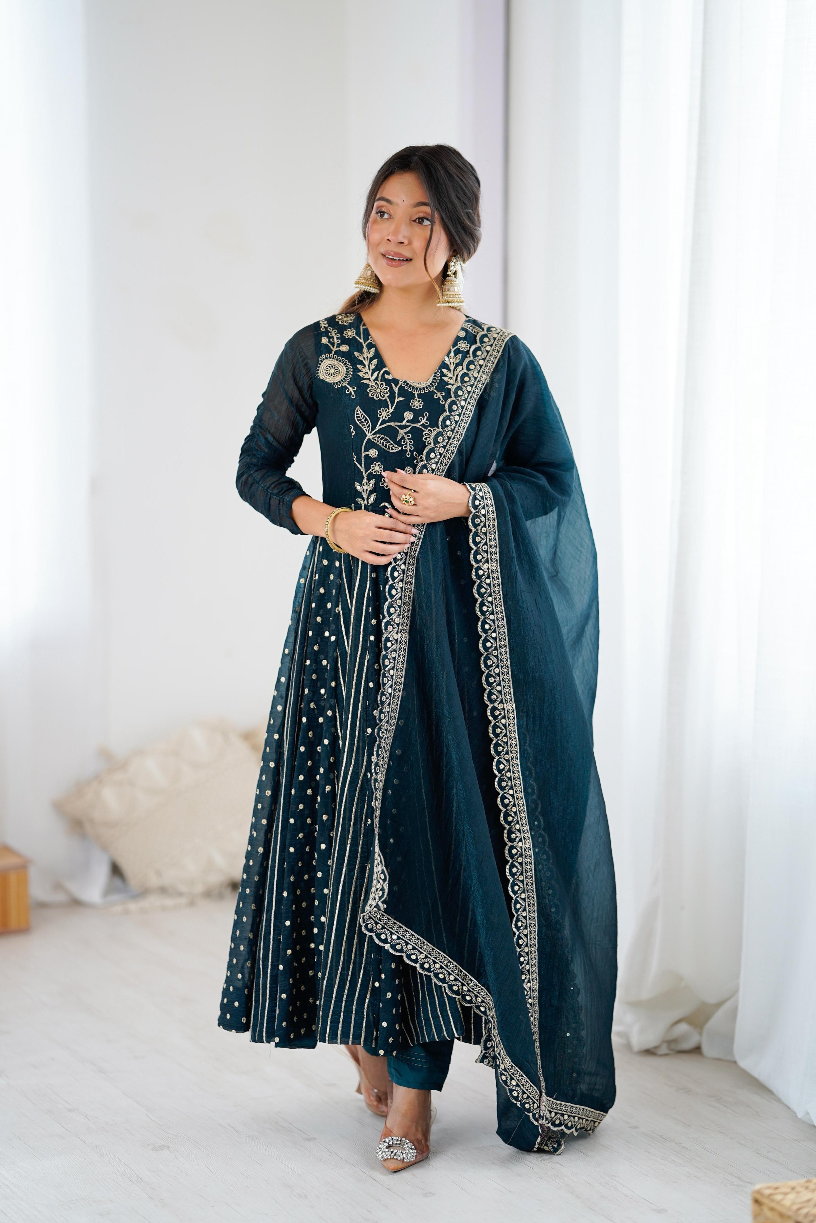 Noor-E-Morpanki Embroidery Anarkali Gown Set